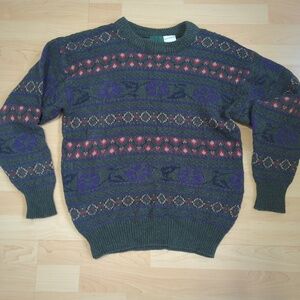 Vintage Northern Reflections Wool Blend Loon Sweater Green Purple Fair Isle M